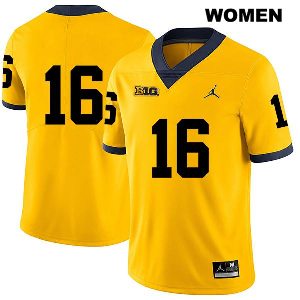 Women's NCAA Michigan Wolverines Ren Hefley #16 No Name Yellow Jordan Brand Authentic Stitched Legend Football College Jersey FH25N16IX